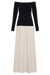 Presley Contrast Knit Off Shoulder Maxi Dress - Navy And Cream